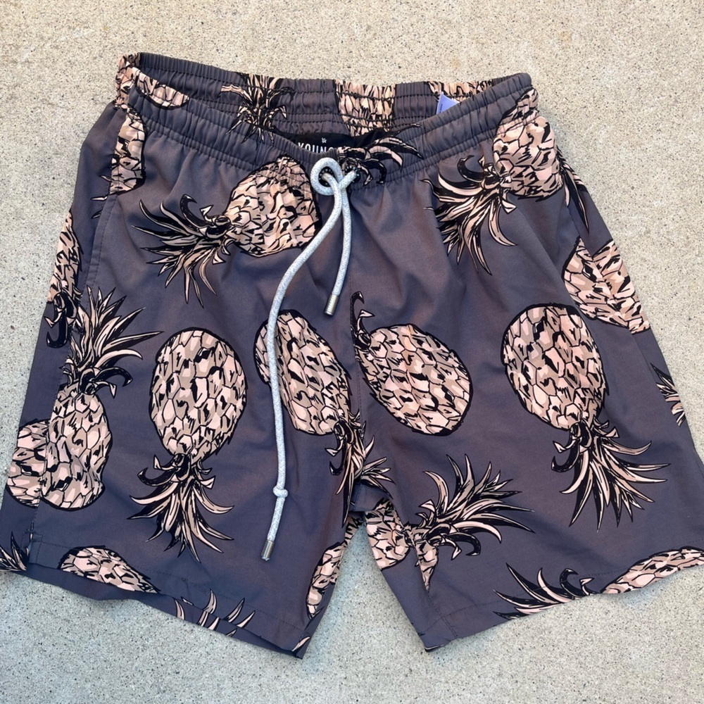 Men's YoungLA Swim Shorts Multicolor Pineapple‎ L String Pocket Mesh Surf Beach